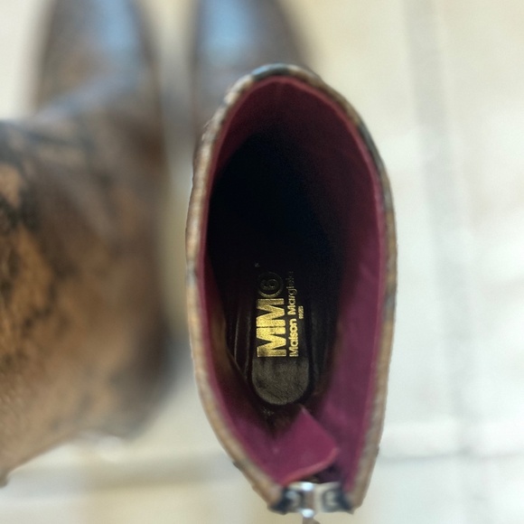 MM6 MAISON MARGIELA Brown Snake Leather Square Toe Zipper Heel Boots 7.5 7 6 6.5 - Picture 10 of 12